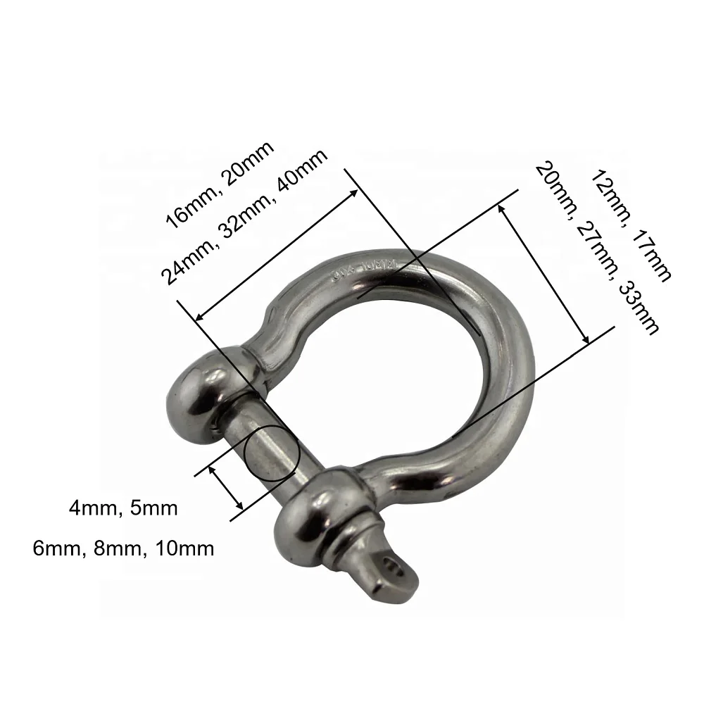 5PCS D Shackle Buckle With Screw Pin Stainless Steel 304 Heavy Duty Rigging Shackles