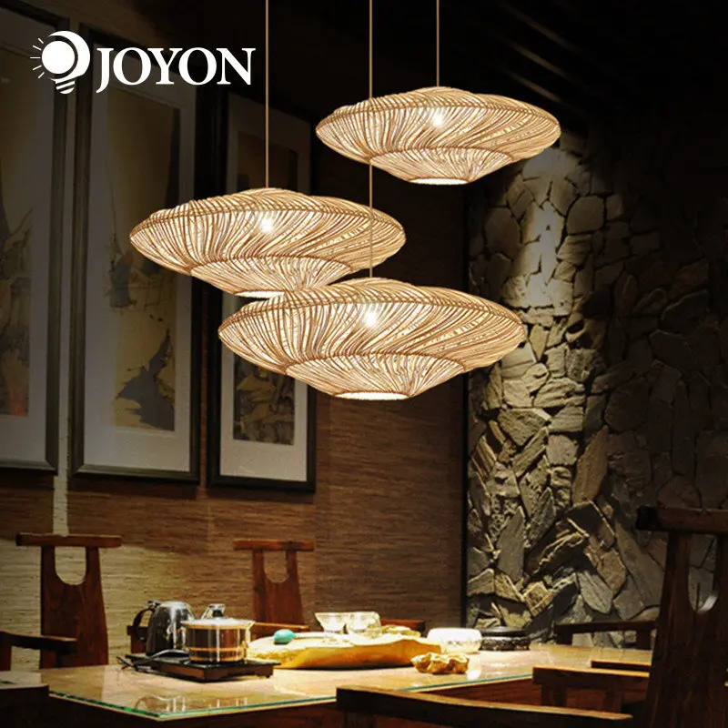 

Лампа из ротанга в китайском стиле, креативный подвесной светильник для столовой, ресторана, Светодиодная потолочная лампа E27