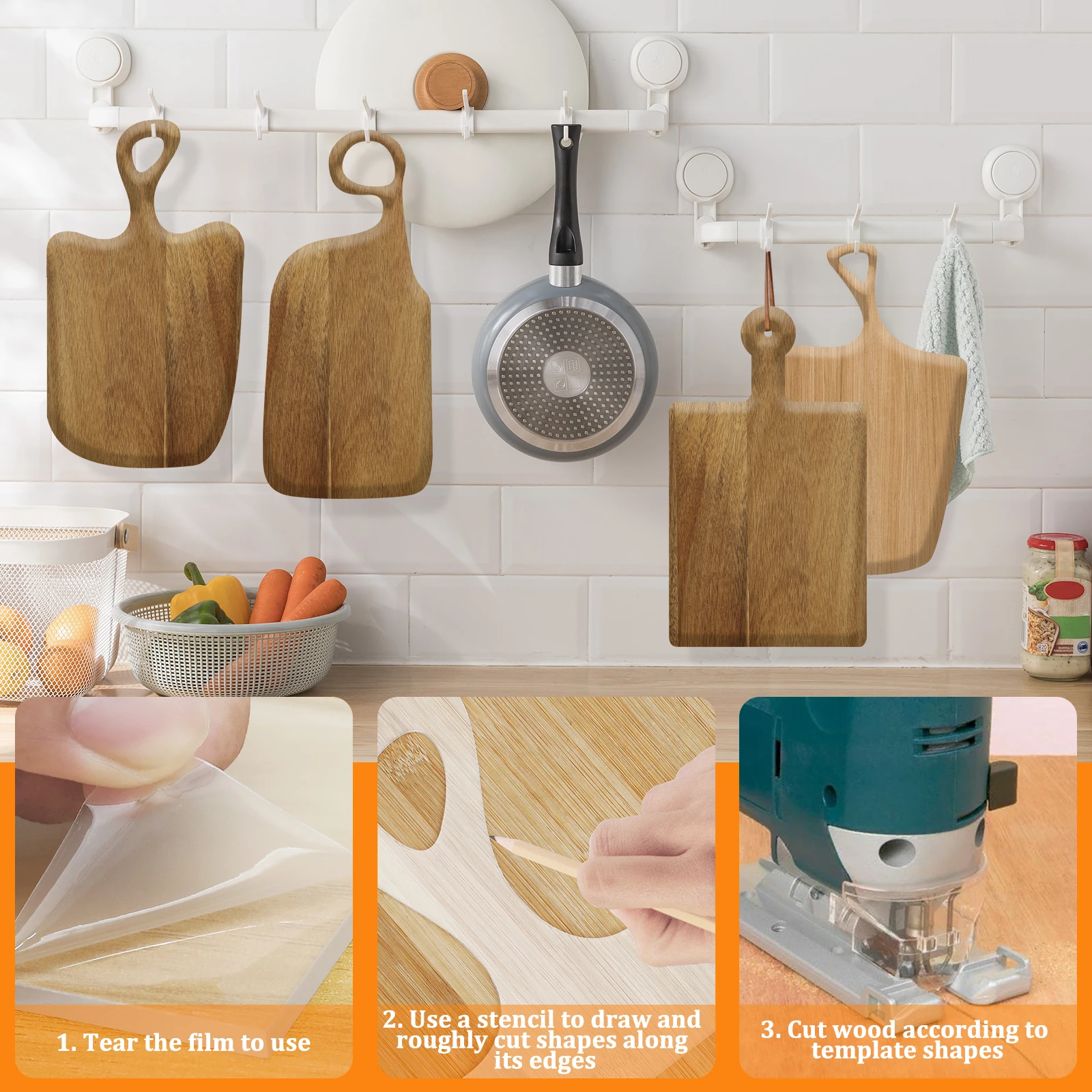 6Pcs Cutting Board Handle Template Set Transparent Acrylic Charcuterie Board Handle Router Template Woodworking Straight