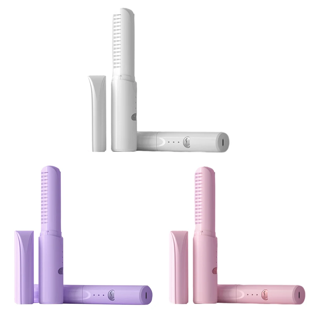 Anti-Scald Cordless Hair Straightener Brush Electric USB Rechargeable Hair Straightener Brush Comb for Home Travel