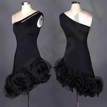 Adult Girls Women ladies One shoulder hollow-out Latin dance dress summer fashion Latin dance black dresses sexy dress