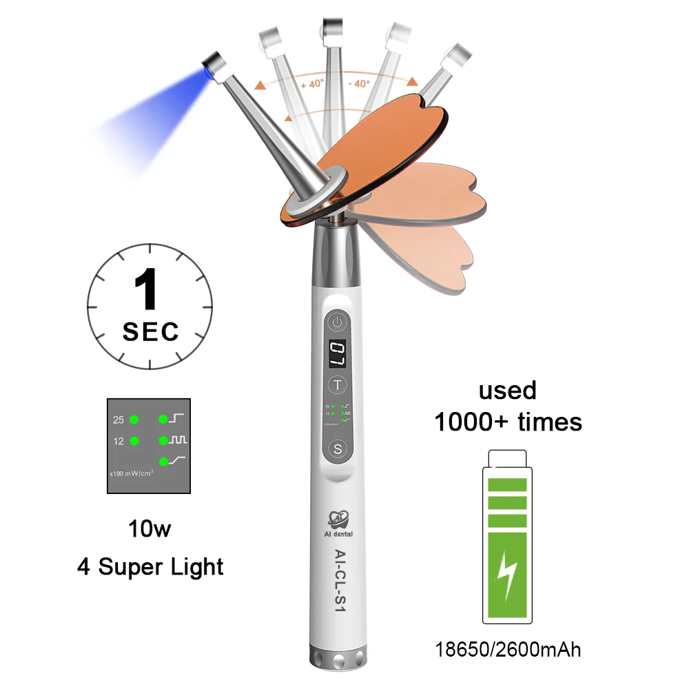 Dental Tools Wireless Led Curing Light 1 Second Cure Lamp 80 Degree Angle Head Swing Motion WaveLength 420 nm-515 nm 2500mW/c㎡ 200 150 area wall uv coating printer uv drying lamp uv cure 365 nm 385 nm 395 nm ink inkjet uv curing lamp for epson 1390 l1800