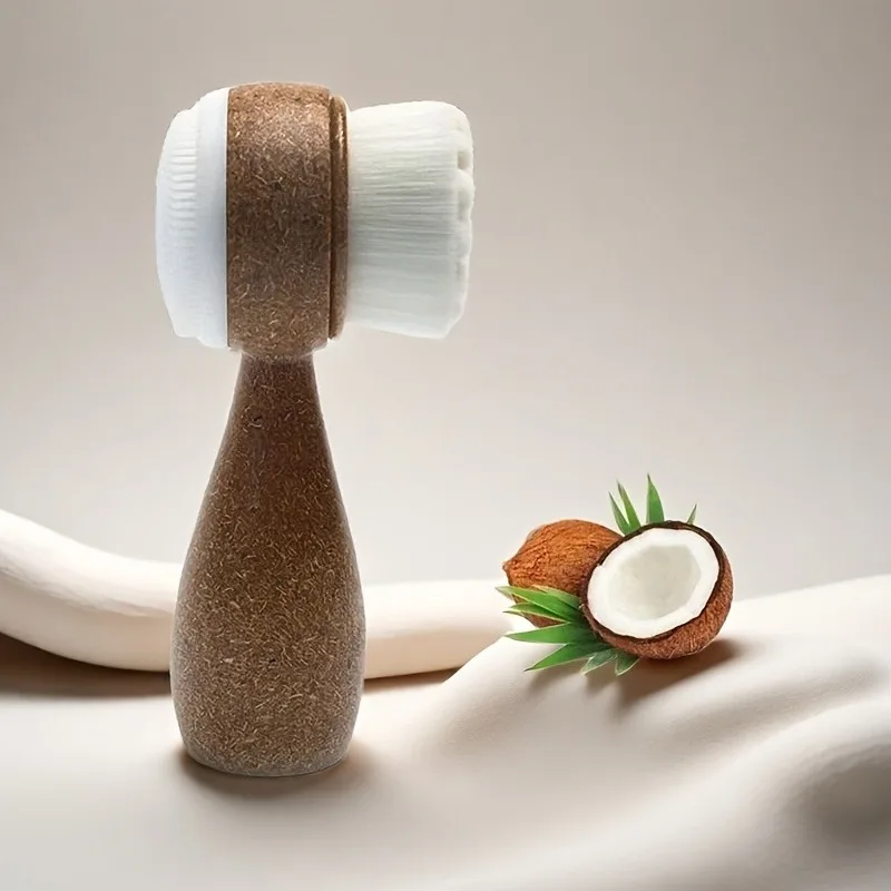Coconut Fiber Double-Sided Exfoliating Facial Cleansing Brush with Soft Bristles