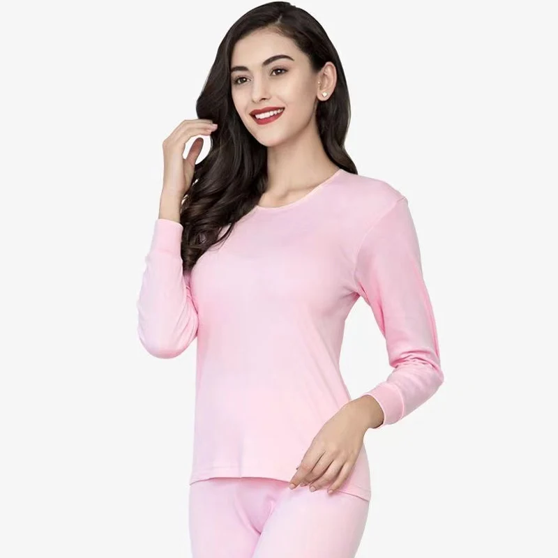 2PCS Autumn Winter 100% Cotton Thin Thermal Underwear Set Long Sleeve O-Neck Bottoming Long Johns Warm Lingerie Intimate Pajamas