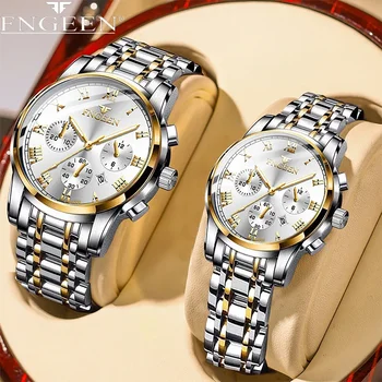 BINBOND 2pcs/Set Couple Watches Fashion Casual Men Ladies for Quartz Watch Lover Waterproof Stainless Steel Watch Valentine Gift