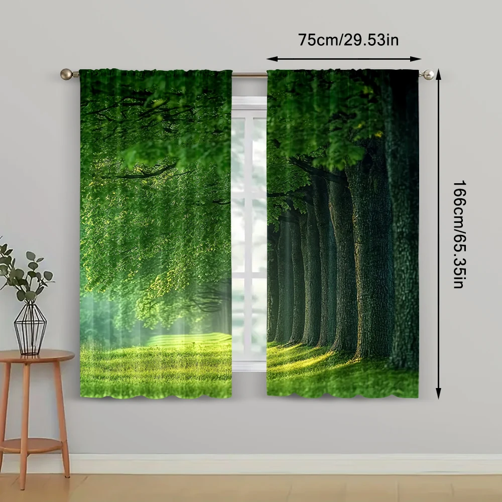 2pc,  Scene Curtains Forest1 Machine Washable Fabric,Without Electricity Spring Party & Holiday Decor Perfect for Holiday 4