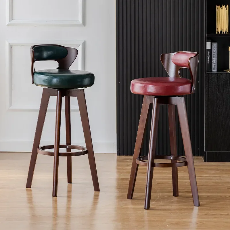 Bar Chairs Rotating Retro Back High Stool American Solid Wood For VIP Customer