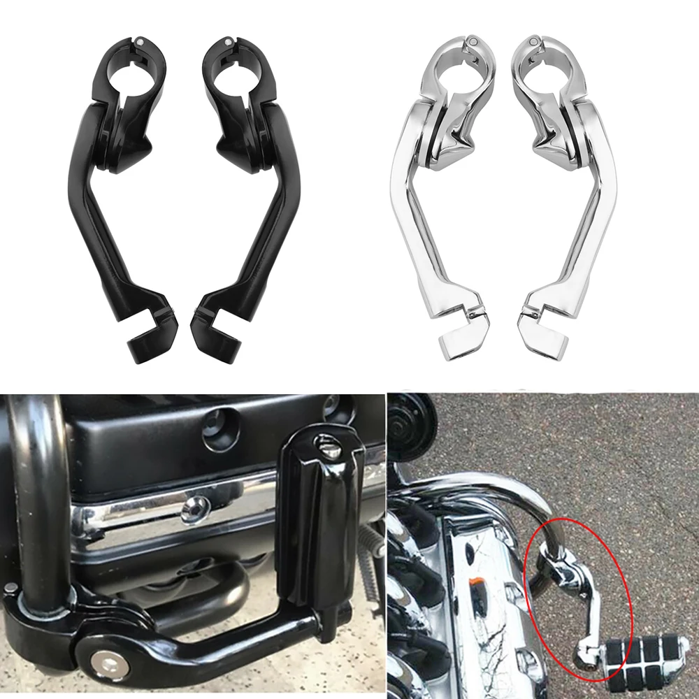 

1.25" 32mm Motorcycle Chrome Angled Adjustable Black Foot Peg Engine Guard Footrest Mount Kit For Harley Yamaha Honda Universal