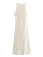 XNWMNZ 2024 Women's Fashion Satin Midi Dress Women High Street O Neck twisted armholes Waist Gathered Fit female Midi Dresses - Image 2