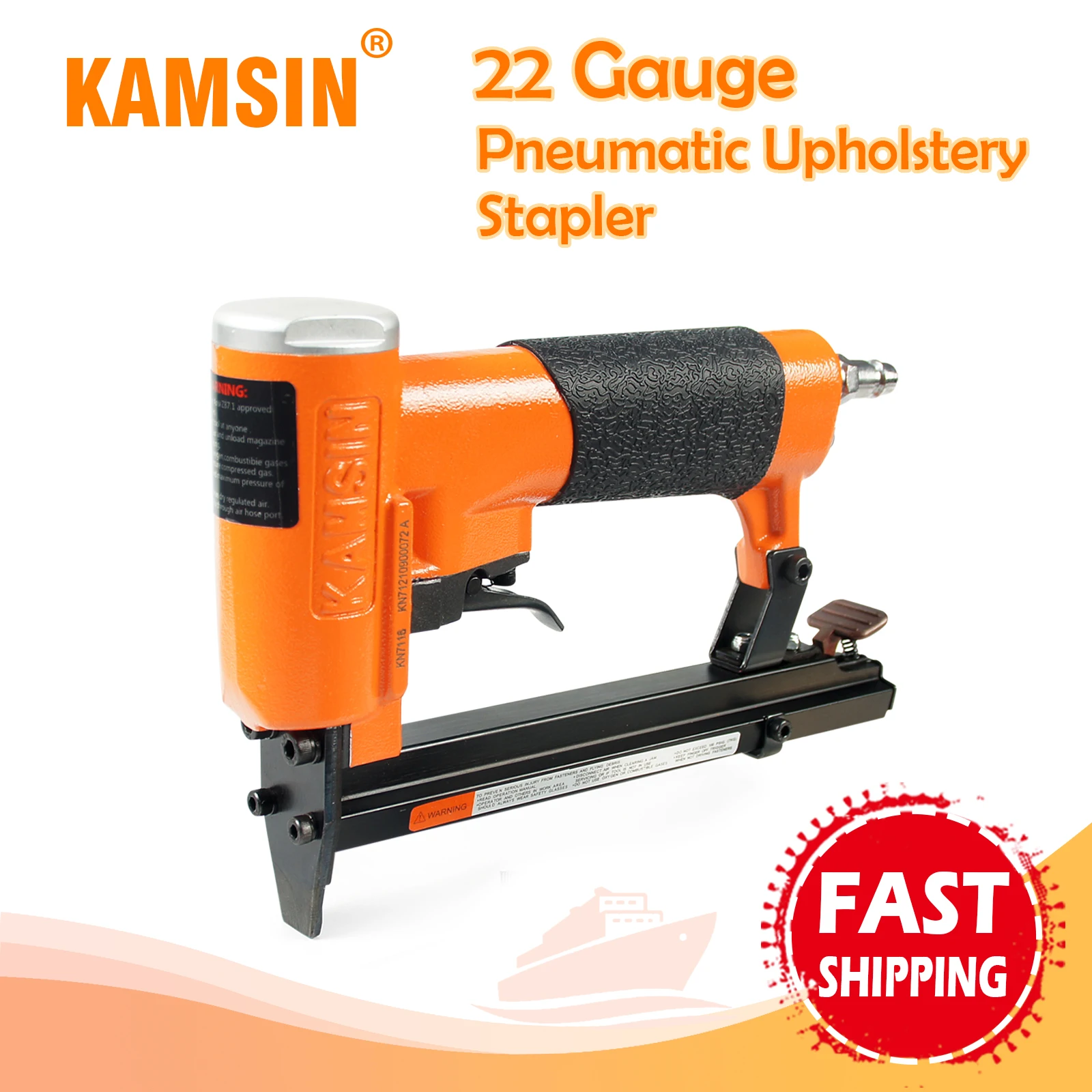 

KAMSIN KN7116 22ga Pneumatic 3/8" (9.1mm) Crown 6-16mm Length Staples Upholstery Fine Wire Stapler Low Noise Working