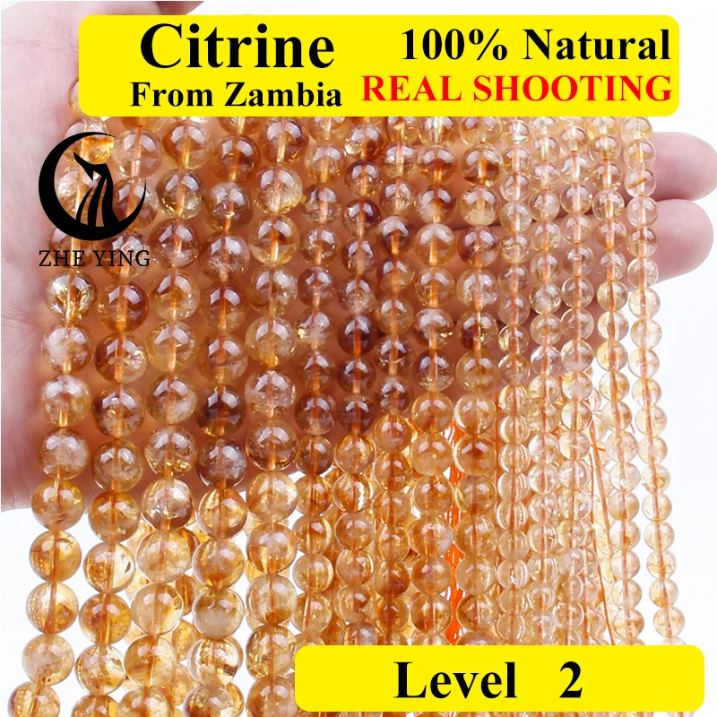Cuentas de piedra natural 100% citrino Zambia Liuwei para hacer joyas 6 mm 8 mm 10 mm