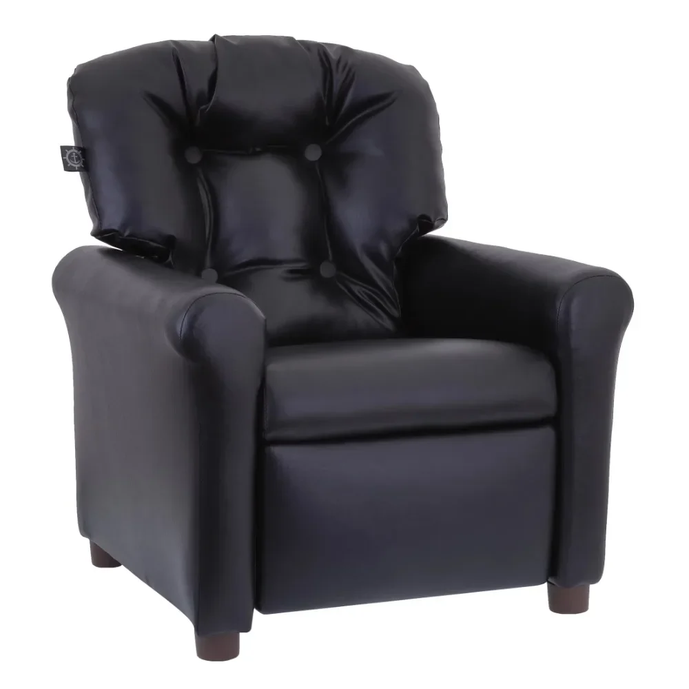 

Traditional Kids Recliner Chair, Toddler Ages 1-5 Years, PU Faux Leather Black