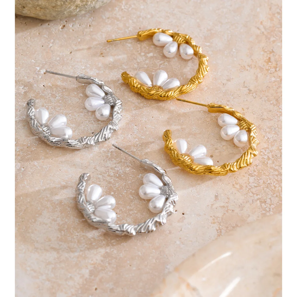 Yhpup Stainless Steel Earrings Imitation Pearls Daily Jewelry