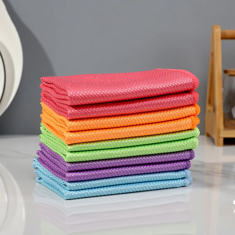 10pcs Microfiber Polishing Cloth 30*40cm Luxury Fish Scale Cloth for Kitchen Window Car Mirror Household