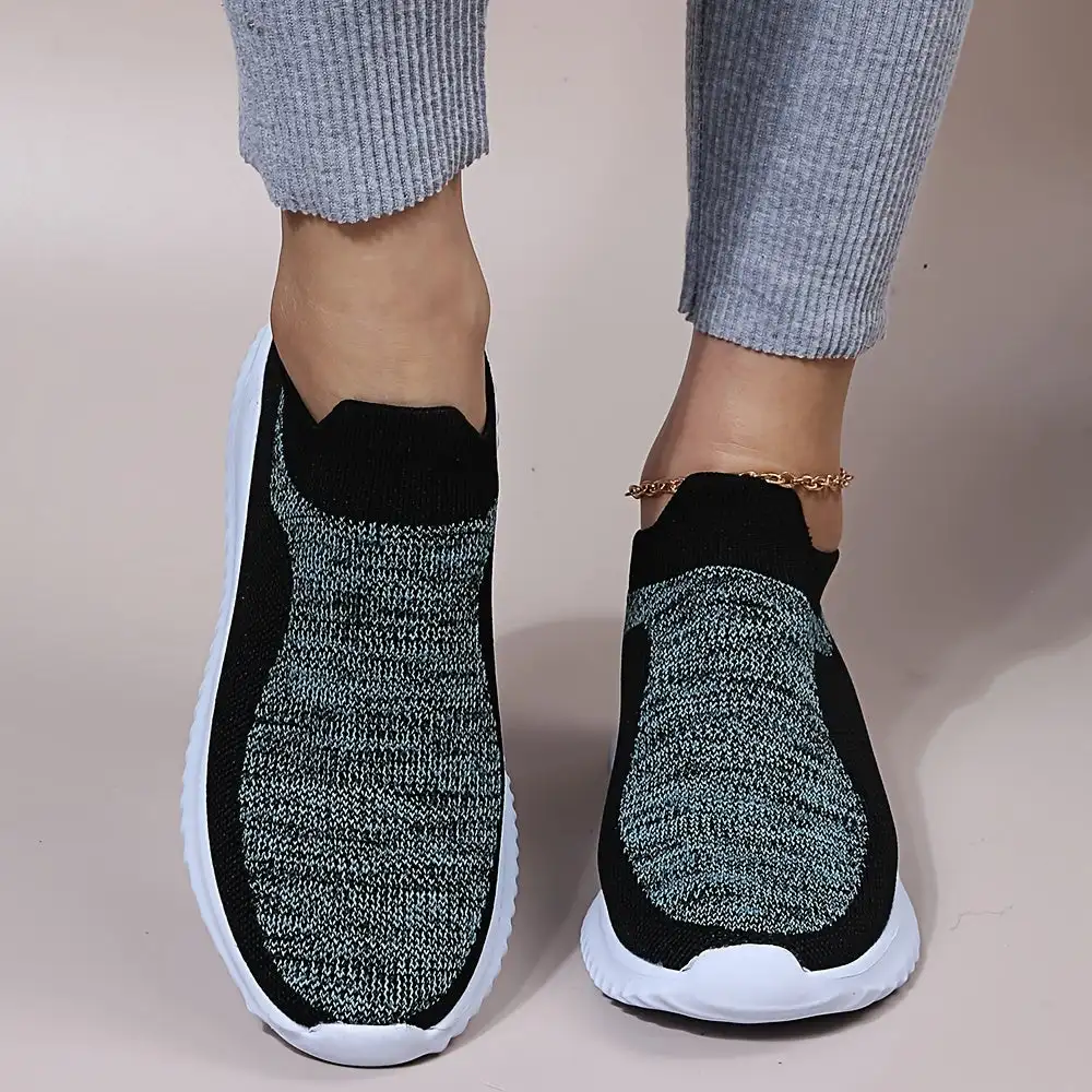 

Women's Low Wedge Knitted Sneakers, Breathable Lightweight Slip-on Shoes, Casual Sports Shoes
