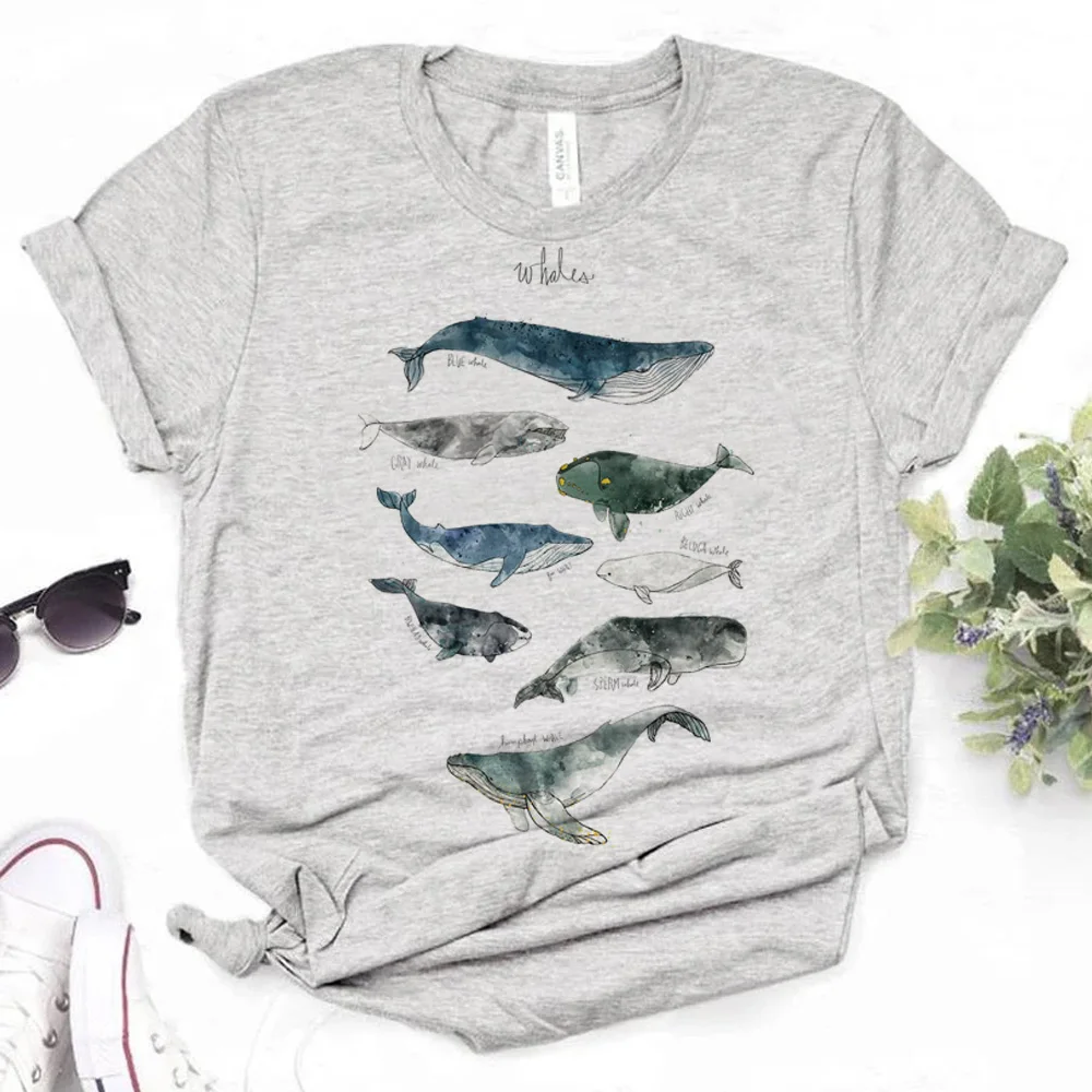 

Whales t-shirts women comic designer summer top female manga clothes