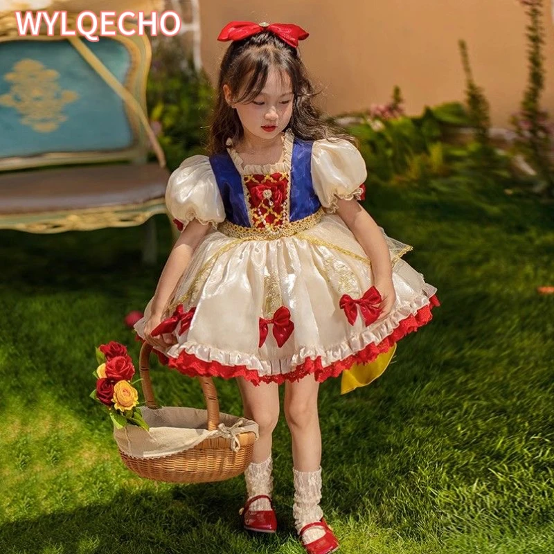 Summer Girls Dress Kids Pink Lace Bow Cute Lolita Party Dress Girls Clothes Birthday Party for Children Toddler Puffy Dres