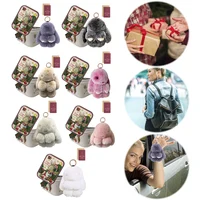 Bunny Plush Keychain Cute Rabbit Pompom Pendant W/ Tin Box Handmade Soft Bunny PomPom Keychain Christmas Gifts for Girls Women 2