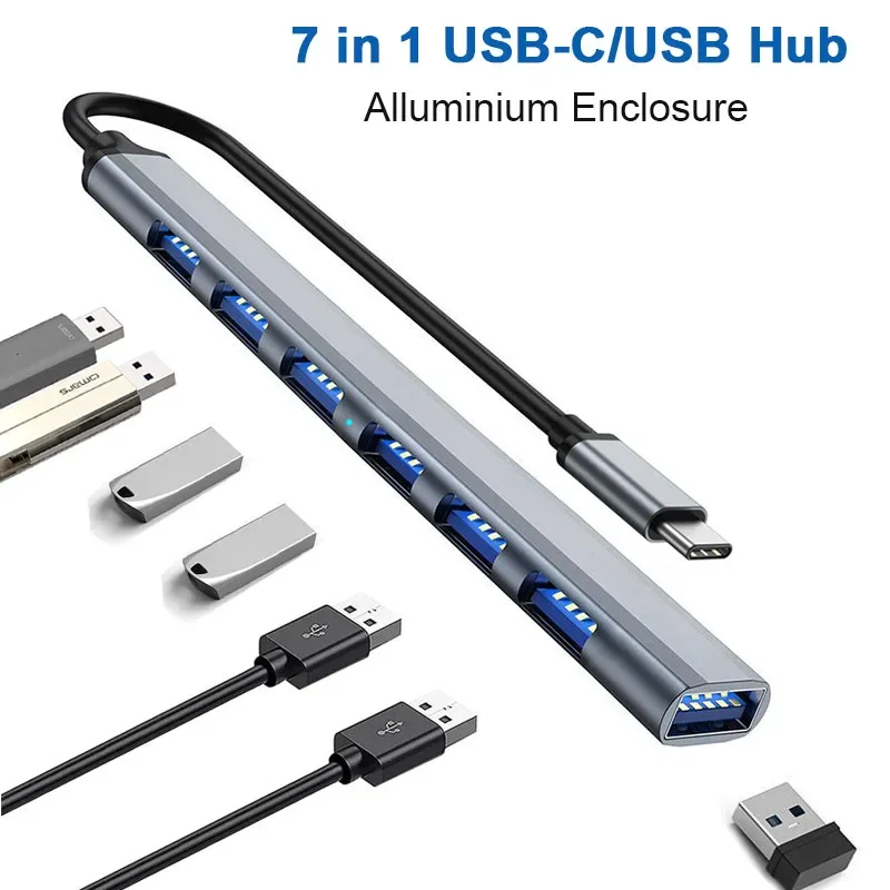 

7 Ports Type C USB 3.0 HUB Expander Splitter High Speed OTG Adapter Docking Station For Laptop PC Hard Drive Mouse Keyboard