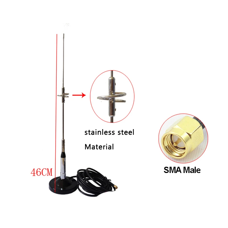 

433Mhz Walkie-Talkie Terminal Radio Antenna SMA Male Ferromagnetic Big Sucker Car High Gain 30dBi Stainless Steel RG58 3m Cable