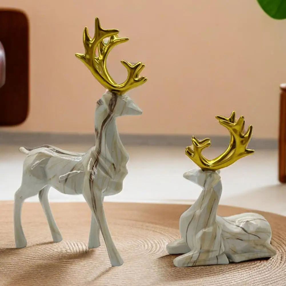 

Deer Ornament Geometric Deer Sculpture Set for Christmas Home Decoration Couple Figurines for Fireplace Dining Table Resin Deer