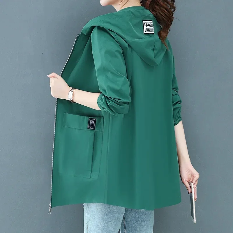 

Летняя Солнцезащитная одежда, Женская Корейская Повседневная Свободная ветровка с капюшоном и молнией, пальто для улицы, Солнцезащитная куртка