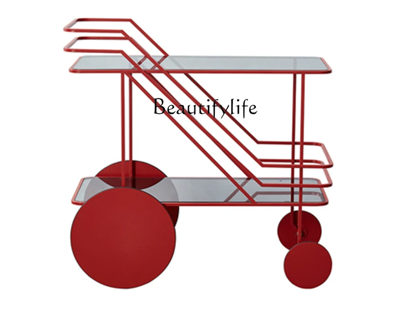 

Modern Minimalist Aluminum Alloy Double Stair Tableware Red Cart