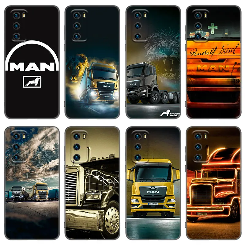 Чехол для телефона Cool Man Truck Huawei P20 P30 P40 P50 P Smart Z S Pro P8 P9 P10 Lite 5G E 2017 2018 2019 2020 черный