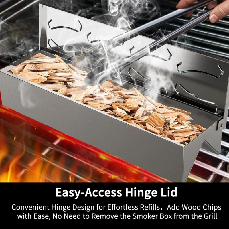 BBQ Smoker Box Outdoor Barbecue Smoker Box Stainless Steel Grilling Accessories With Convenient Hinge Lid For Maximum Fume
