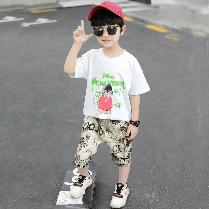 

Sets Boys Summer Casual Clothing O-Neck Short Sleeve Cartoon Cotton T-shirts & Pants Two Pieces Suit Kids Baby Clothes 2023 New