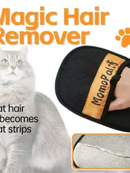 Pet Grooming Hair Removal Gloves - Dual Brush & Static - Free Cleaning Tool (Black)