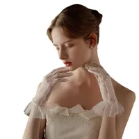 Gants japonais doux en dentelle pour filles, noir et blanc, gothique, Lolita, nœud en maille, fleur, en dentelle, bracelet doux, accessoire de Cosplay de demoiselle d'honneur 5