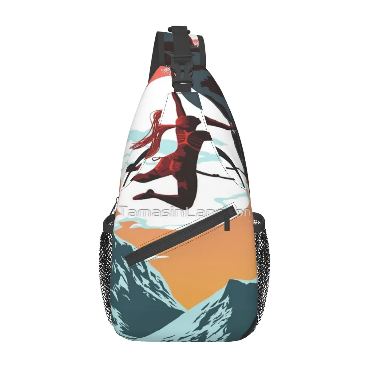 

Climbing Girl Vector Art Chest Bag Trendy With Zipper Mesh Bag School Cross chest bag Multi-Style