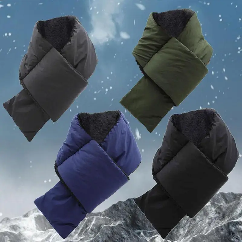 Winter Thicken Warm Down Cotton Scarf Women Men Thin Light Waterproof Camping Scarf Foldable Portable Warmer Cycling Neck Scarf