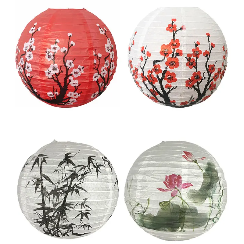 Japanese lantern 30CM Japanese style wedding birthday party Mid Autumn Festival handheld printed flower round lantern
