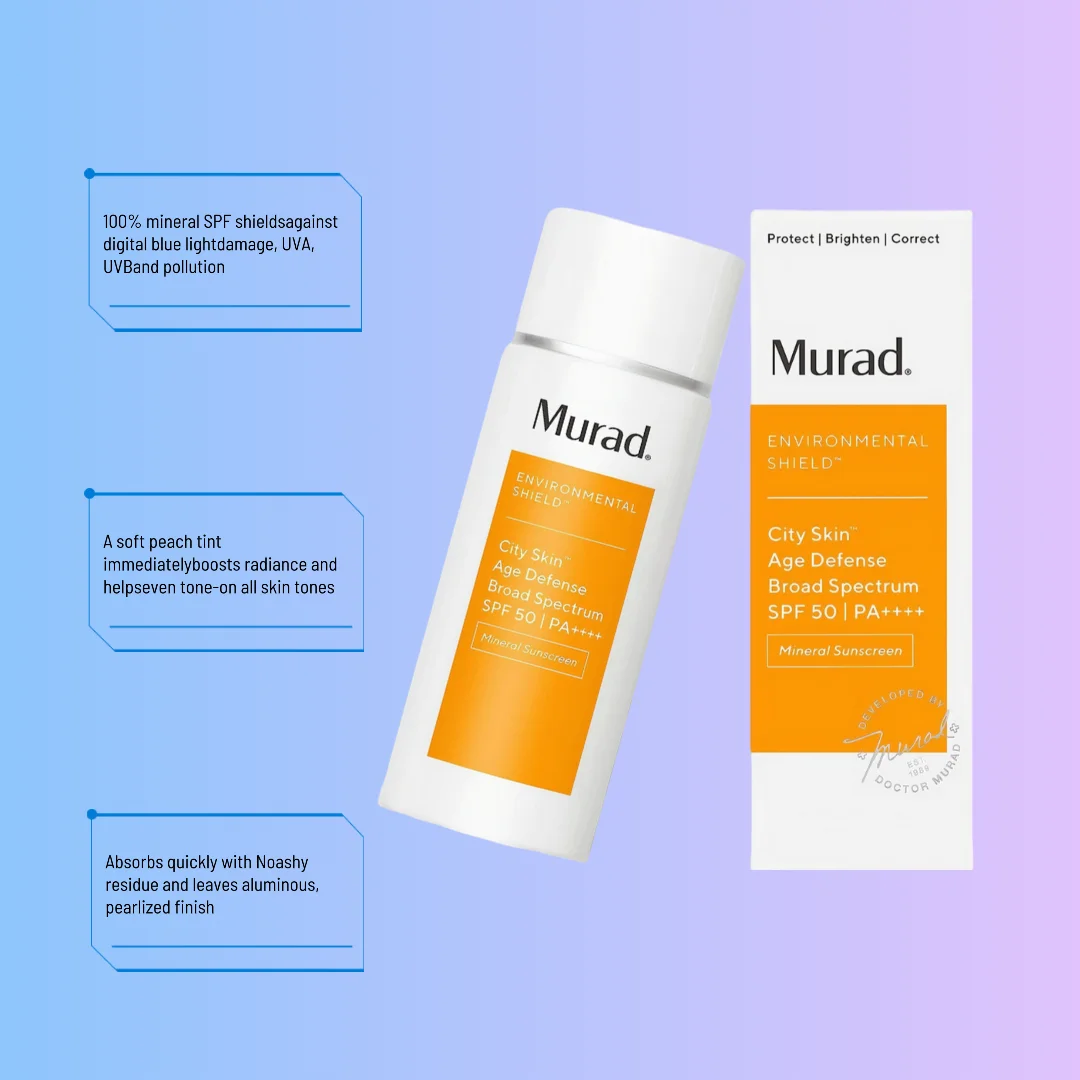 Tinted Sunscreen Murad Environmental Shield City Skin Age Defense Broad Spectrum SPF 50 Mineral Sunscreen Blue Light Defense for Face