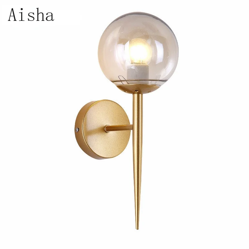 

Modern Glass Wall Light Gold/Black Bedroom Wall Sconce Home Decor Nordic Foyer Living Room Corridor Light Fixture E27
