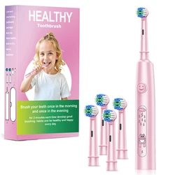 Children's Cartoon Sonic Electric Toothbrush with Soft Rotating Head (Pink 4 head)