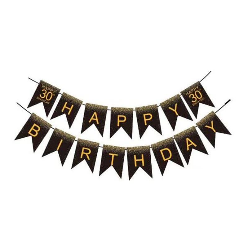 

30th Birthday Decorations Men Women Black Gold 30th 40th 50th 60th Happy Birthday Banner Bunting