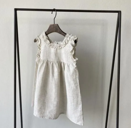 

ins NEW Summer Kids Plain Trendy Girls Dress Classic Cotton Linen Fungus Lace Sleeveless Casual Girl Dresses Bebes Baby Clothes