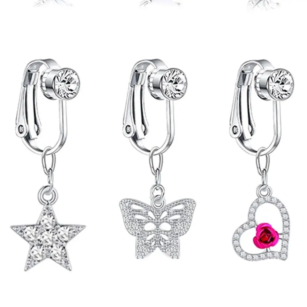 Silver Stainless Steel Non Piercing Belly Button Ring for Women