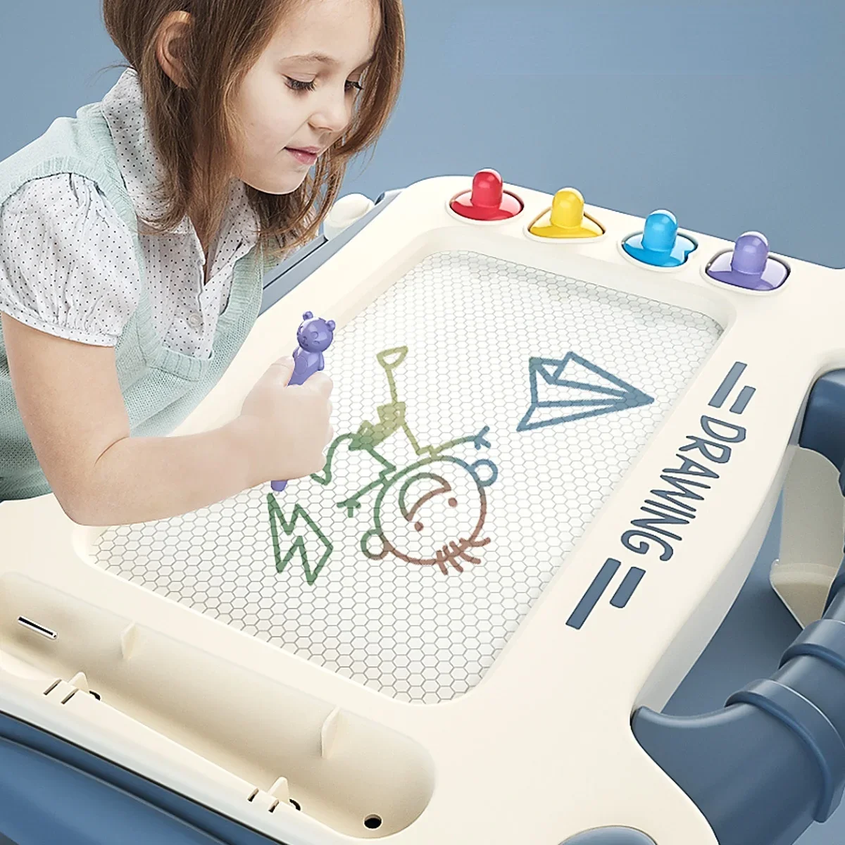 Kids Magnetic Drawing Board Erasable Doodle Board 4 Stamps Baby