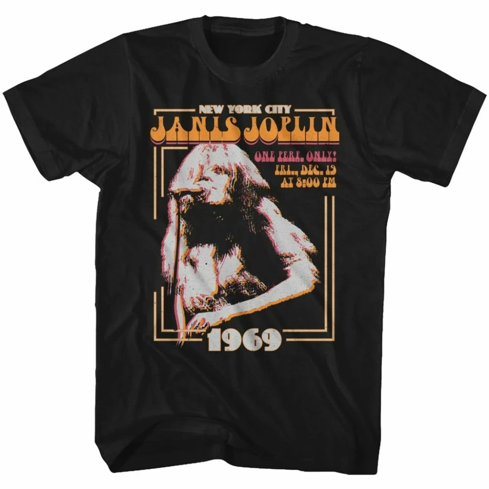 Janis Joplin New York Schwarzes T-Shirt für Erwachsene, lockere Passform, Retro-Stil, reine Baumwolle, ganzjährig tragbar, Streetwear-Grafik-T-Shirts für Paare