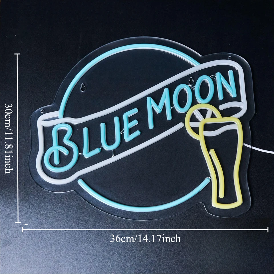 Blue Moon Neon Sign for Wall Decor Blue Moon Beer Dimmable Light