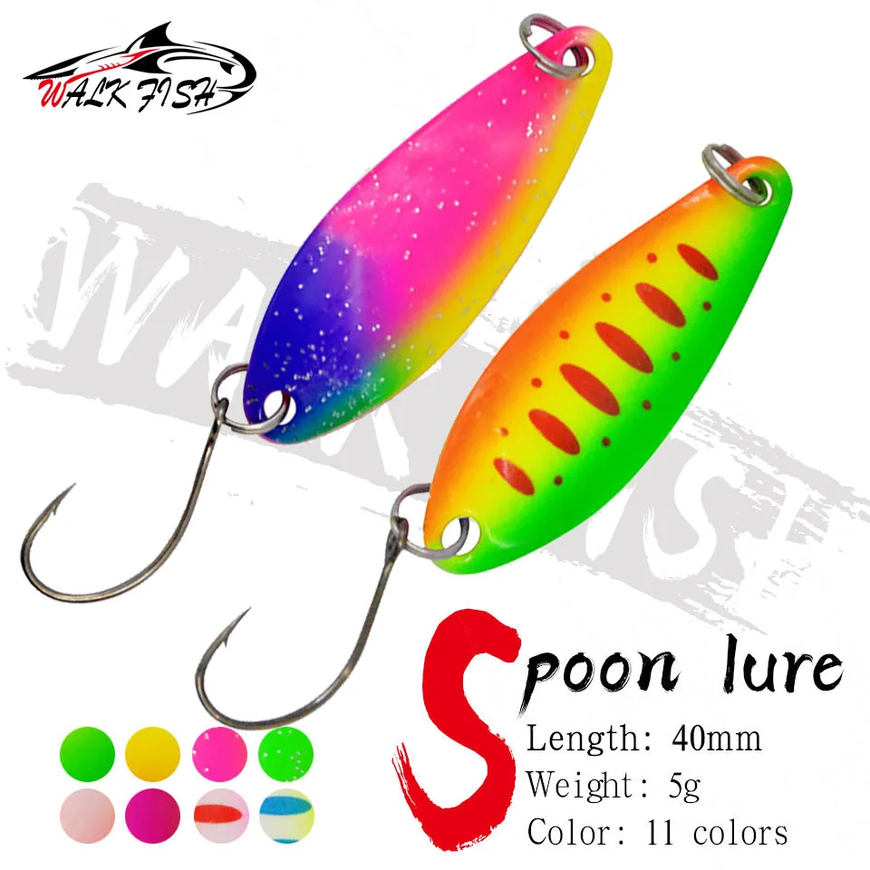 WALK FISH 1PCS New Trout Spoon Bait 5g 40mm Metal Fishing Lure With Single  Hook Hard Bait Lures Trout Perch Chub Salmon