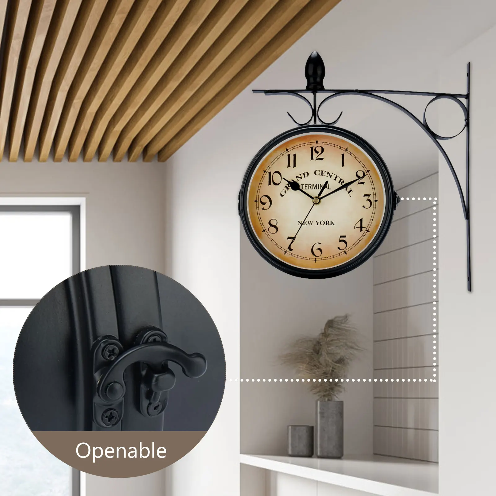 Double Sided Train Station Waterproof Wall Clock For Garden Retro Wrought Iron Metal Wall Clock Silent Indoor Outdoor Decoration 3