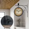 Double Sided Train Station Waterproof Wall Clock For Garden Retro Wrought Iron Metal Wall Clock Silent Indoor Outdoor Decoration 3