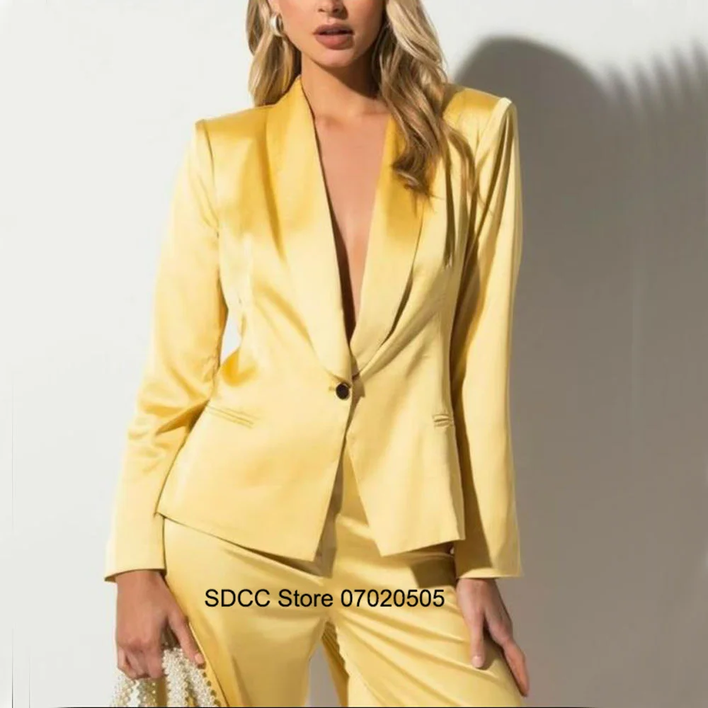 Women's Suit Satin Shawl Collar 1 Button Luxury Birthday Prom Custom Slim Dress Sets Female Set Woman 2 Pieces New Two Piece