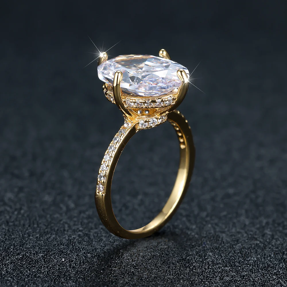 Big Oval Stone 4 Claws White Zircon Engagement Rings For Women Vintage Gold Color Wedding Ring Bridal Jewelry Versatile Gifts