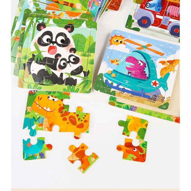 

9pcs Wooden children puzzle toys toddler early Montessori education puzzles cartoon animal vehicle cognitive puzzle kid toy gift